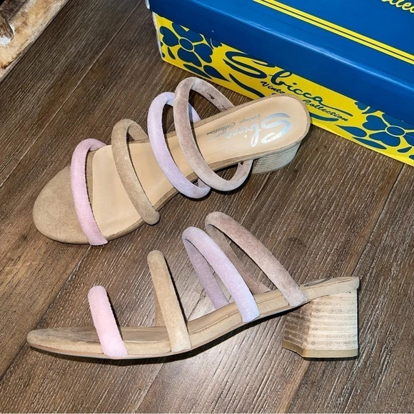 Nude Pastel Suede Strappy Casual Chic Comfy 2” Block Heel Open Toe Sandal Sz 8 - Picture 1 of 11